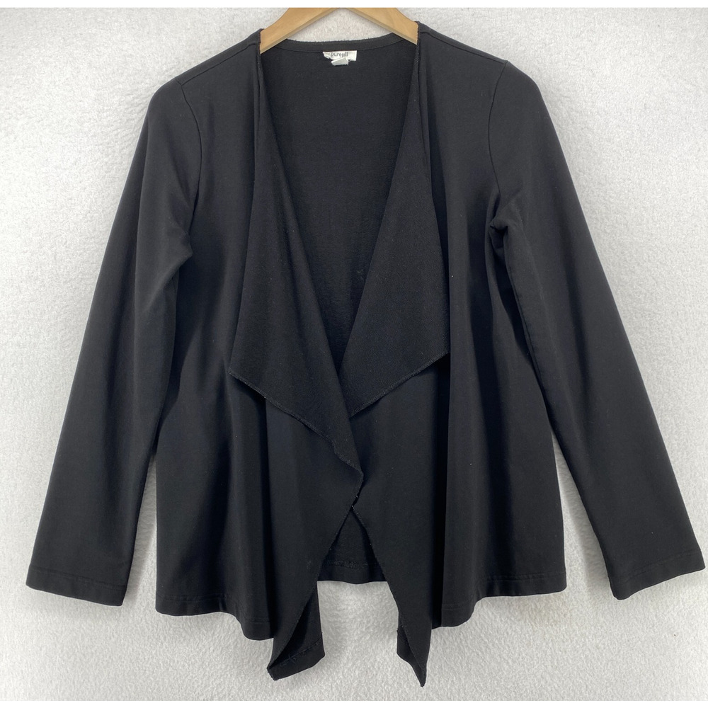 PURE JILL J.JILL Cardigan XS Pima Cotton Modal Terry Draped Open Front Black